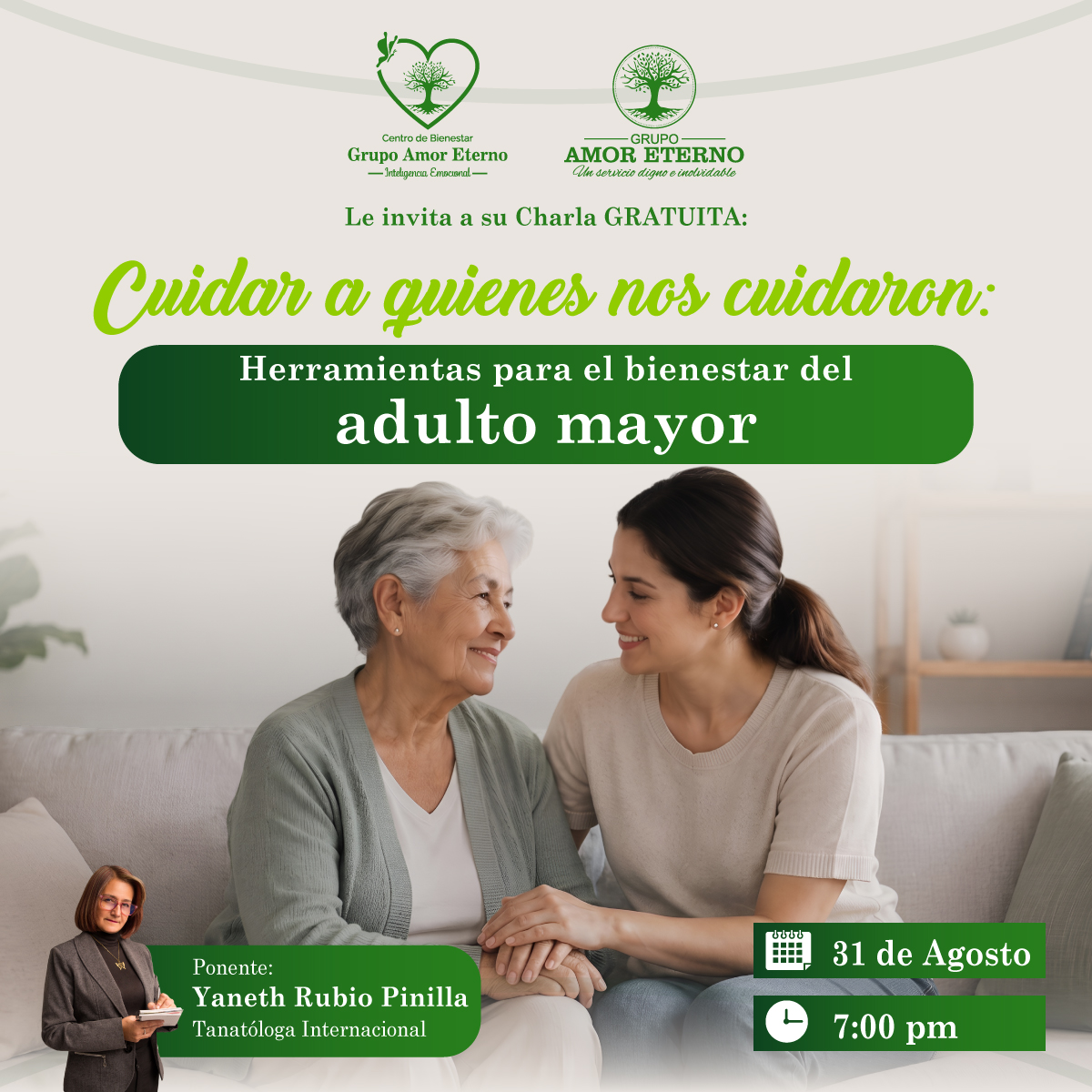 Charla gratuita: Cuidar a quienes nos cuidaron. Herramientas para el bienestar del adulto mayor